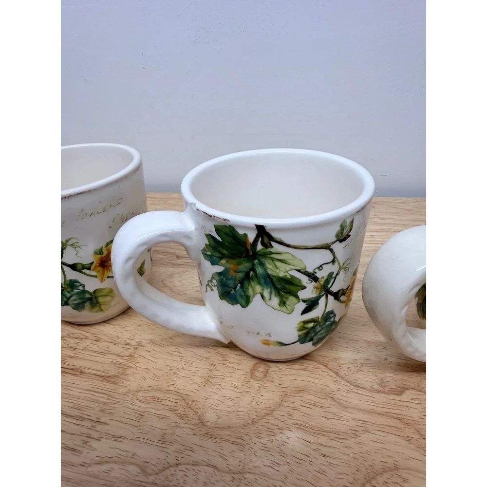 Pier 1 Imports Pumpkin Patch Ironstone Mugs Set of 5 Fall Harvest Coffee Cups#68